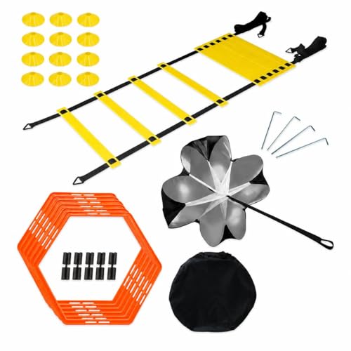 Agility Training Set, Speed Training Set with Ladder, Cones, Hurdles & Parachute, Athletic Gear for Football Basketball - style: Speed Agility Training Set III
