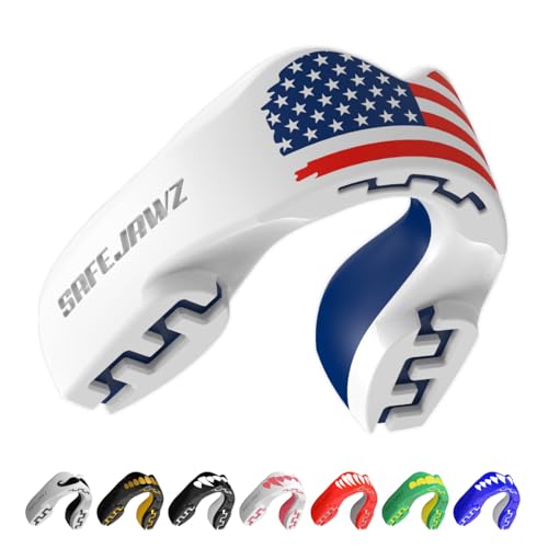 SAFEJAWZ American Flag Mouth Guard, Adult Dual Layer Mouthguard with Case - color: American Flag, size: Adult (12+)