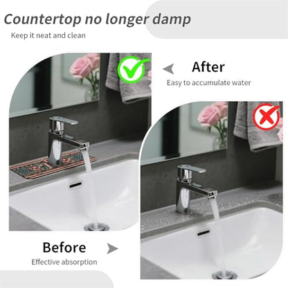 Kitchen Sink Splash Guard，Vintage American star-1 Faucet Mat Sink Gadgets-Super Absorbent Fast Drying Mat Drip Catcher for Kitchen, Bathroom,Sink Mat, Dish Drying Mat, Bathroom(15" X 5.5" )