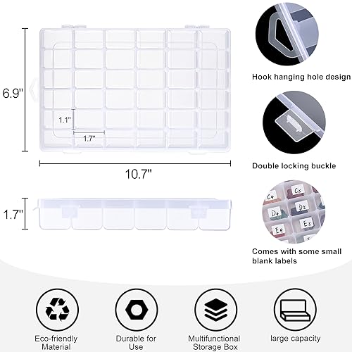 1 Pack 36 Grids Clear Plastic Organizer Box with Adjustable Dividers, Small Craft Organizers and Storage, Compartment Container for Bead, Nail, Jewelry, Art, DIY Crafts, Fishing Tackle, Small Items