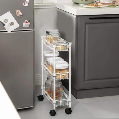 NSF white 3-layer storage rack, refrigerator crevice rack, washing machine crevice rack, laundry room dirty clothes storage, multifunctional household epoxy resin deep mesh basket - size: 3-White H basket