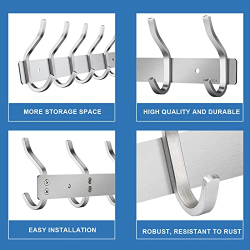 12 Inch Coat Rack Wall Mount with 4 Hooks, Silver Coat Hooks - color: Silver, size: 4 Hooks