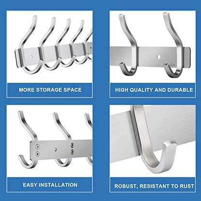 23 Inch Coat Rack Wall Mount with 8 Hooks, Silver Coat Hooks - color: Silver, size: 8 Hooks