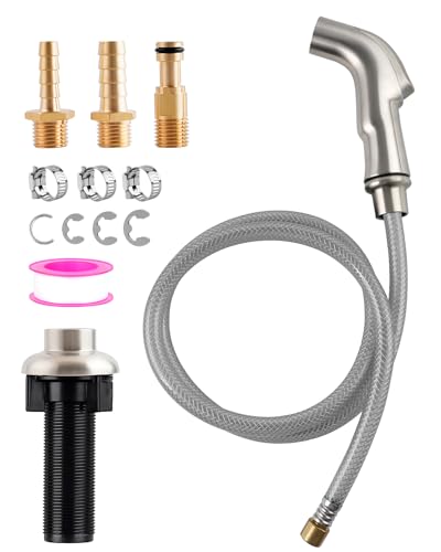 Universal Kitchen Sink Faucet Sprayer Head Attachment Compatible with Moen Faucet Sprayer Replacement, Kitchen Sink Side Sprayer with Grey Hose/Holder, Brushed Nickel