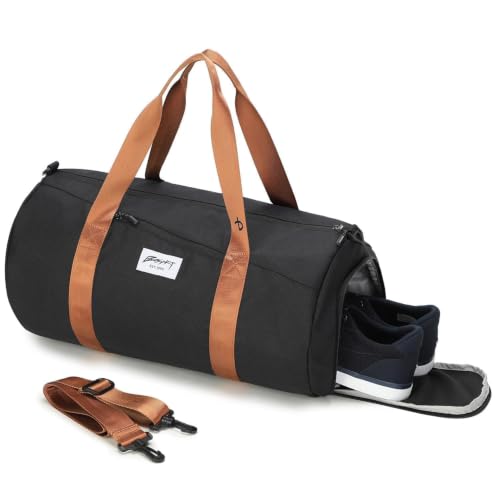 BESMART Gym Bags for Men with Side Pocket，38L Large Sports Gym Duffle Bag - color: Black/Brown