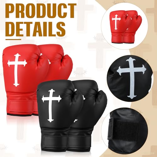 2 Pairs 12 oz Christian Boxing Gloves Party Decorations red Black Prop Boxing Mitts Cross Religious for Birthday Fight Night Lightweight Mitts for Men & Women Training Practice