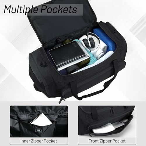 MIER Large Gym Bag for Men 60L Duffel Bag with Shoe Compartment - color: Pure Black