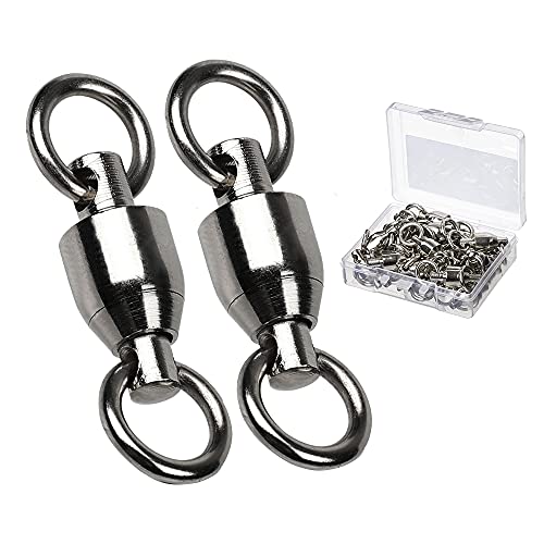 AMYSPORTS Barrel Ball Bearing Swivel Saltwater Rolling Fishing Swivels Stainless Steel High Strength Connector Bearings Solid Welded Rings Black Nickel - size: Size 6+6 (176lb) 50 pcs