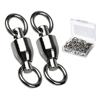 AMYSPORTS Barrel Ball Bearing Swivel Saltwater Rolling Fishing Swivels Stainless Steel High Strength Connector Bearings Solid Welded Rings Black Nickel - size: Size 6+6 (176lb) 50 pcs