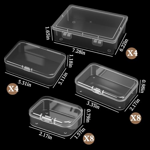 24 Packs Small Clear Plastic Beads Storage Containers Box with Hinged Lid for Storage of Small Items, Crafts, Jewelry, Hardware(Multiple Sizes) - size: Multiple Sizes
