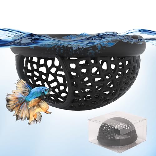 Floating Betta Hammock, Aquarium Floating Betta Fish Cave & Hammock, Shrimp Hide, Feeding and Resting Shelter (M) - color: Black, size: Medium