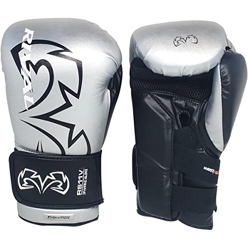 RIVAL Boxing RS11V Evolution Sparring Gloves, Extra-Thick 2” Padding, V-Strap Wrist Lock 2 System, Large Hand Compartment, and 15 Degree Angle Cuff - color: Silver, size: 16 oz.