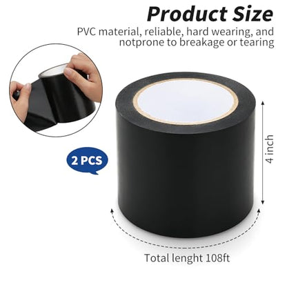 2 Rolls Wrestling Mat Tape, Each 4 in x 108 ft, 7 Mil PVC, Black