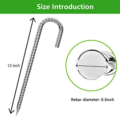 Rebar Stakes 12 Inch, Tent Stakes Heavy Duty Galvanized J Shaped 50 Pack Landscape Fabric Staples for Garden Weed Barrier Fabric Dog Fence Inflatable Camping Tents Artificial Turf - color: Silver-8mm, size: 50pcs