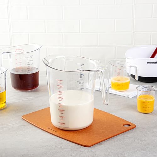 Restaurantware RW Base 4 Quart Measuring Jar 1 Durable Measuring Beaker - Metric And Imperial Units V-Shaped Spout Clear Plastic Measuring Cup Handle With Thumb-Grip Tolerates Up To 248F - color: Clear, size: 9.50" × 7.25" × 9.50"