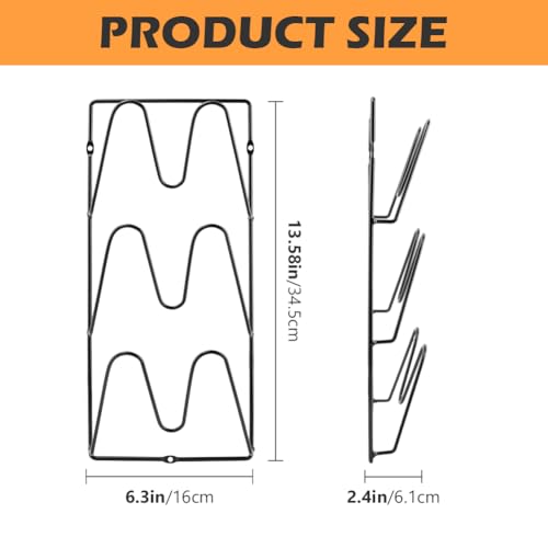 Pot Lid Organizer for Cabinet Door, 2 Pack 3-Tier Wall Mount Lid Holder Rack, Adhesive or Screw Install, Iron Storage for Lids Baking Sheets and Cutting Boards, 6.3 x 2.4 x 13.58 In, Black