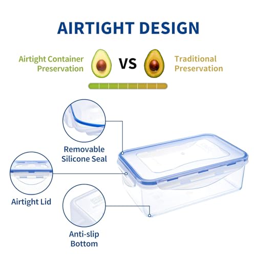 KIGI Food Storage Containers, 4 Sided Locking Lids, Airtight, Leak-Proof & Stackable, Ideal for Meal Prep, Lunch & Leftovers, Microwave & Dishwasher Safe, BPA-Free Plastic, 38 oz, 4.8 Cup, 6 Piece Set