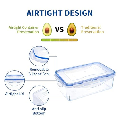 KIGI Food Storage Containers, 4 Sided Locking Lids, Airtight, Leak-Proof & Stackable, Ideal for Meal Prep, Lunch & Leftovers, Microwave & Dishwasher Safe, BPA-Free Plastic, 38 oz, 4.8 Cup, 6 Piece Set