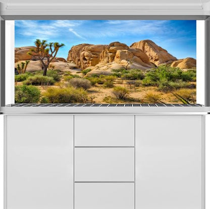 36X14 Inches Bearded Dragon Tank Background Durable Polyester Terrarium Background, Joshua Tree National Park Desert Cactus Sandstone Backdrop for Reptile Habitat Tank