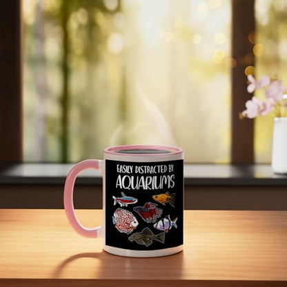 Aquarist Fish Tank & Fish Keeping Gift - Aquarium Lover Ceramic Mug, Pink/White - color: Pink/White