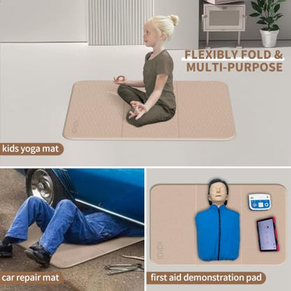 Foldable Exercise Pad Extra Thick 1.2" x 14" x 24" - color: Beige+Black