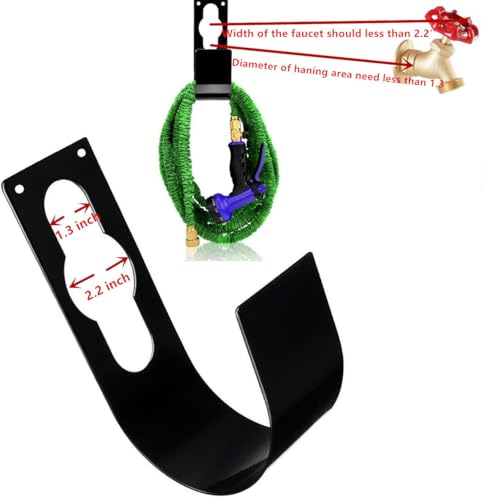 Garden Hose Hanger Wall Mount Heavy Duty Hose Holder Hook for 150ft 100ft 75ft 50ft Expandable Hose (Large, Black)
