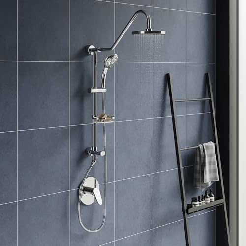 PULSE ShowerSpas Kauai III Polished Chrome Rain Shower Head with Handheld Spray - 2.5 GPM, 8" Showerhead, 5-Function HandShower, Adjustable Slide Bar - Shower Heads with Handheld Spray Combo - size: 2.5 Gallon Per Minute, style: Polished Chrome