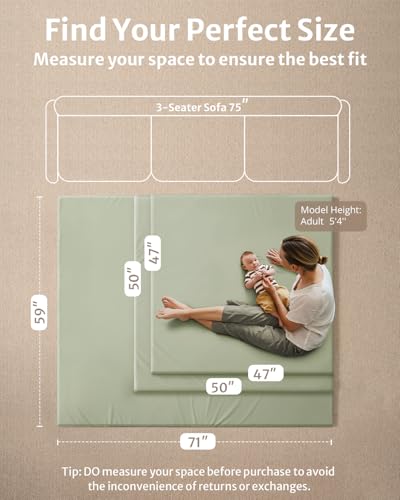 Blissful Diary Vegan Leather Baby Play Mat, 71''x59'', Light Green - color: Light Green, size: 71" X 59"