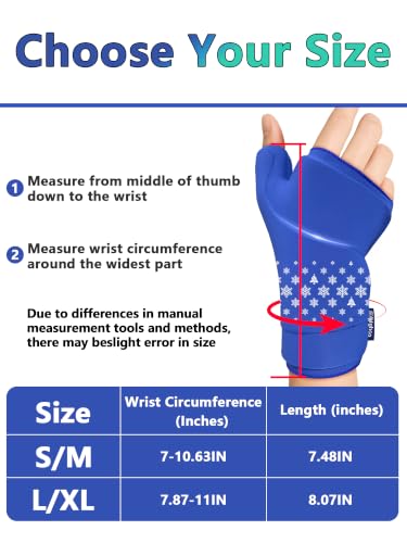 Wrist &Thumb Ice Pack Wrap-Thickened Gel for Long-Lasting Cold Compression - color: 1 Pack-blue, size: L/XL