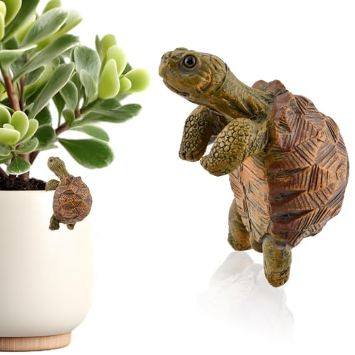 Turtle Statue Tortoise Figurine Plant Pot Hanger, Mini Climbing Turtle Ornament Garden Decor, Resin Cute Tortugas Ornament Desk Decor for Bonsai Succulents Aquariums