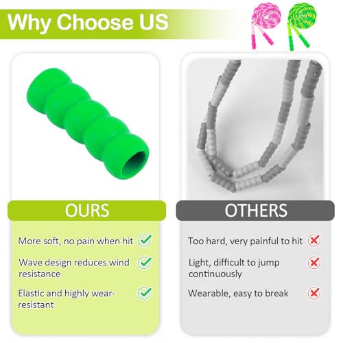 Jump Rope for Kids, Adjustable Jump Ropes for 4 5 6 7 8 10 12, Tangle Free | Jumping Rope Age 8-12, Segmented Soft Beaded Skipping Rope for Women Fitness - color: Green and Pink