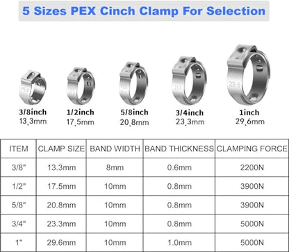 50Pcs 26.4mm-29.6mm （1inch）Single Ear Hose Clamp Hose Crimp Clamps Ear Crimp Rings Ear Stepless Hose Clamp Pinch Clamps for Hose Pipe Clamp Tools (1inch)
