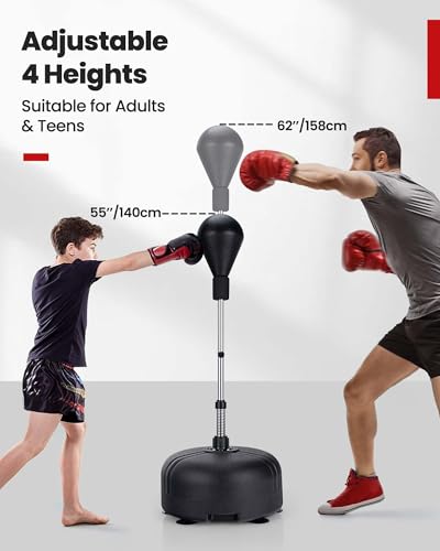 LDALY Punching Bag with Stand for Adults & Teens, Reflex Speed Bag with Gloves & 55”-62.5” Adjustable Height, Freestanding PU Boxing Bag for Home, Gym Workout Training, Stress Relief, Fitness - color: Black