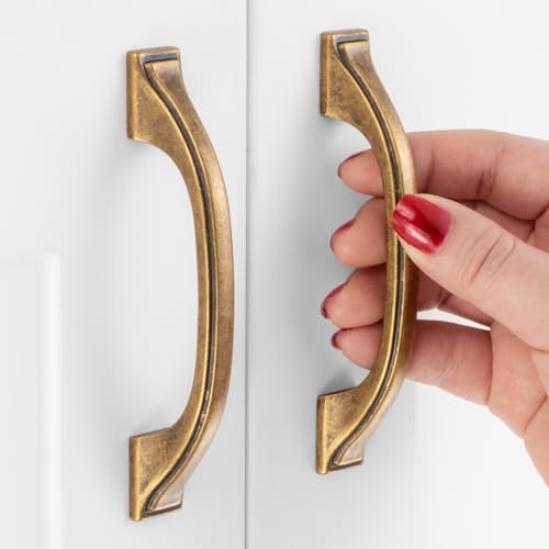 10 Pack 3 Inch Antique Brass Cabinet Pulls Vintage Brass Cabinet Handles Brass Kitchen Hardware for Cabinets Drawer Dresser ZP2409 Cupboard Bedroom Closet Bathroom Vanity - color: Antique Brass, size: 3" Hole Centers-10 Pcs