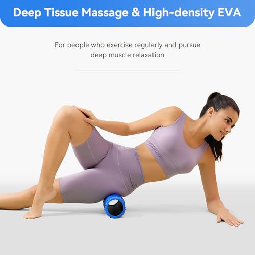 SUBCULTUREPICK Medium Density Foam Roller for Deep Tissue Muscle Massage | 15" Wave Textured Muscle Back Roller for Back and Leg Muscles - Self Myofascial Release of Painful, Fitness for Pilates, Yoga - color: Blue