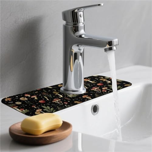 Kitchen Sink Splash Guard，small mushrooms flowers-1 Faucet Mat Sink Gadgets-Super Absorbent Fast Drying Mat Drip Catcher for Kitchen, Bathroom,Sink Mat, Dish Drying Mat, Bathroom(15" X 5.5" ) - color: small mushrooms flowers-1