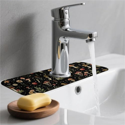 Kitchen Sink Splash Guard，small mushrooms flowers-1 Faucet Mat Sink Gadgets-Super Absorbent Fast Drying Mat Drip Catcher for Kitchen, Bathroom,Sink Mat, Dish Drying Mat, Bathroom(15" X 5.5" ) - color: small mushrooms flowers-1