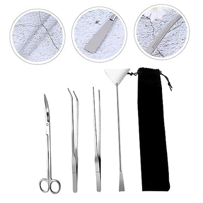 Kisangel 1set Stainless Steel Aquarium Tool for Aquascaping Cleaning Supplies Tweezers Scissors Spatula and Storage Bag for Fish Tank Plant Maintenance