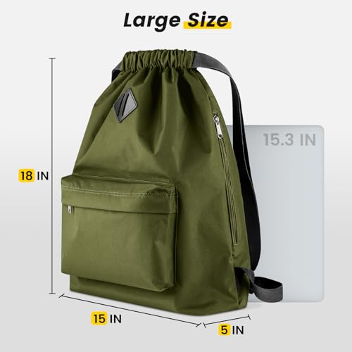 Vorspack Drawstring Backpack with Front & Side Pocket for Men Women - color: 02-green