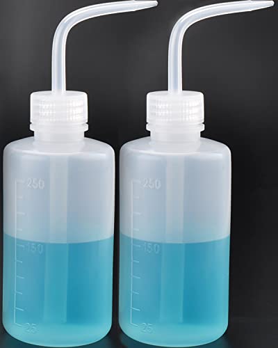 Valchoose Clear LDPE Squeeze Wash Bottles, Bent Nozzle,250ml 8.5oz， 2 Count - color: White, size: 2x250ml