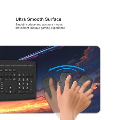 XXL Gaming Mouse Pad 35.4 x 15.7 Inch, Large Desk Mousepad with Comet Design, Water-Resistant Surface, Stitched Edges, Non-Slip Rubber Base Desk Mat - color: Comet