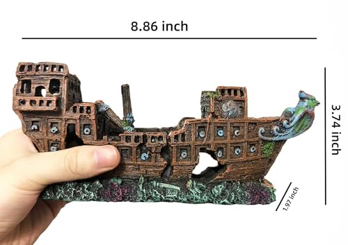 Aquarium Shipwreck Decoration,Pirate Ship Ornament Made of Resin, Eco-Friendly Sunken Ship Accessory for Freshwater & Saltwater Tanks