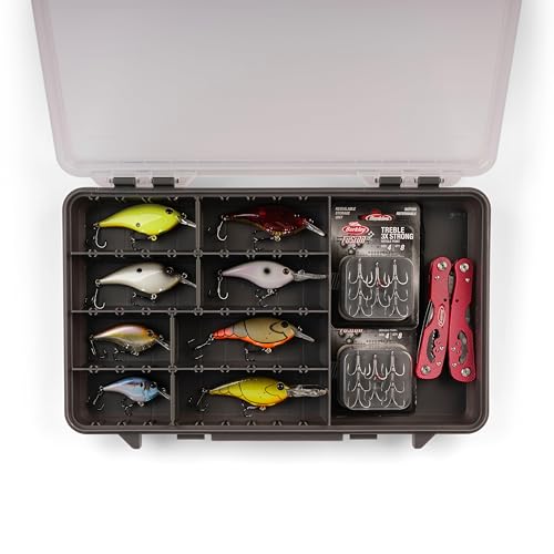 Plano StowAway 3700 50/50 Split Stow Tackle Box, 4-Pack, Corrosion-Preventive Rustricor, Single Latch Design, Transparent DuraView Lid, Stackable Storage for Fishing Bait, Lures and Gear - size: 3700 50/50 Split 4-Pack, style: New Model