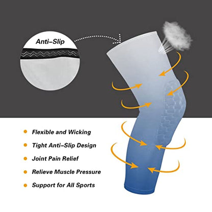 Blue Gradient Sports Knee Pads Youth Volleyball Basketball Knee Pads Long Leg Sleeves Braces Compression Wrestling Knee Pads for Boys Girls Football Dance Yoga - color: Blue Gradient