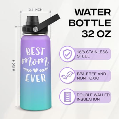 Best Mom Ever Water Bottle 32oz Stainless Steel Insulated Water Bottles - Gifts for Moms from Son Daughter - Mothers Gifts for Birthday Christmas - color: Mom