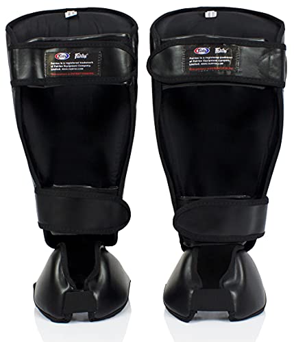 Fairtex SP7 Lightweight Shin Guards, Detachable Syntek Leather Shin Pads - color: Black, size: Medium