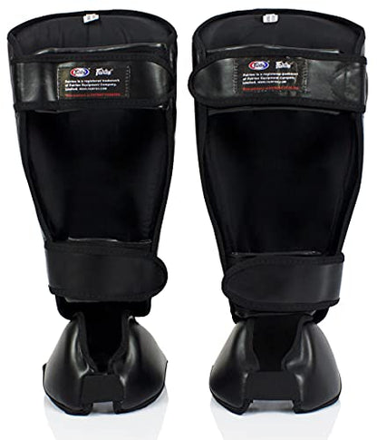 Fairtex SP7 Lightweight Shin Guards, Detachable Syntek Leather Shin Pads - color: Black, size: Medium