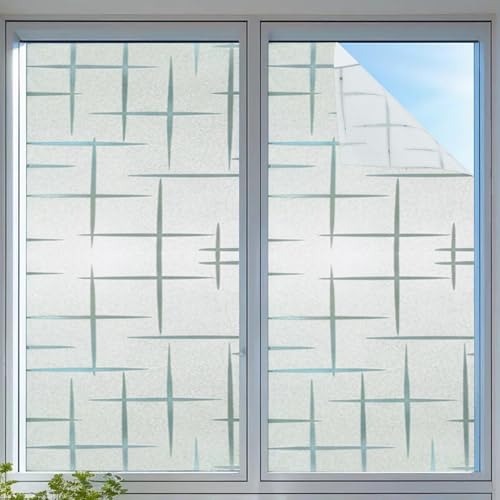 Frosted Privacy Window Film,3D Pattern Glass Sticker,Static Cling Non Adhesive Decorative Window Film for Home Office Bathroom,11.8 x 78.7 in - color: White Star