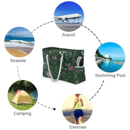senya Large Beach Bags Totes Canvas Tote Shoulder Bag Soft Wave Water Resistant Bags for Gym Travel Daily Ocean - color: Colorful Flowers