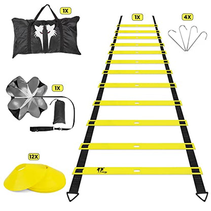 20ft Sports Agility Ladder for Men Women and Kids, Speed Youth Soccer Agility Training Equipment for Football, Exercise, Tennis, Legs Workout with Speed Parachute and Carry Bag